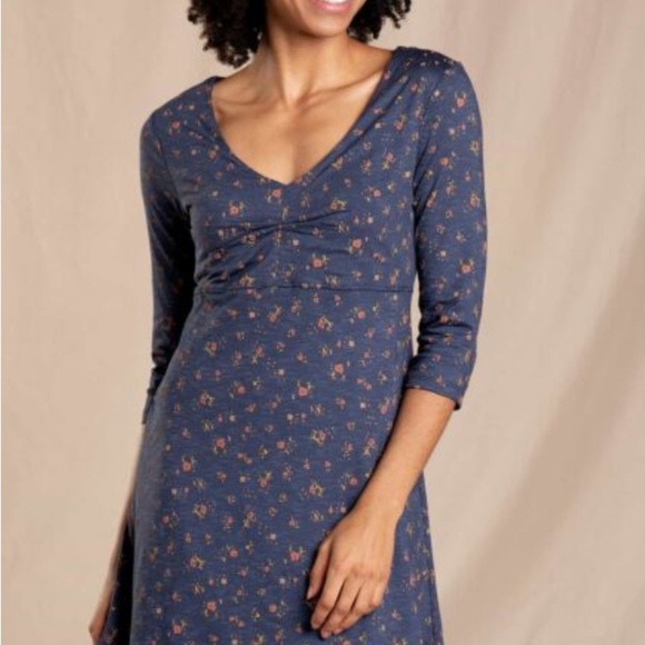 Toad&Co | Rosalind II Navy Floral Long Sleeve Dress | Sz M - Picture 1 of 11